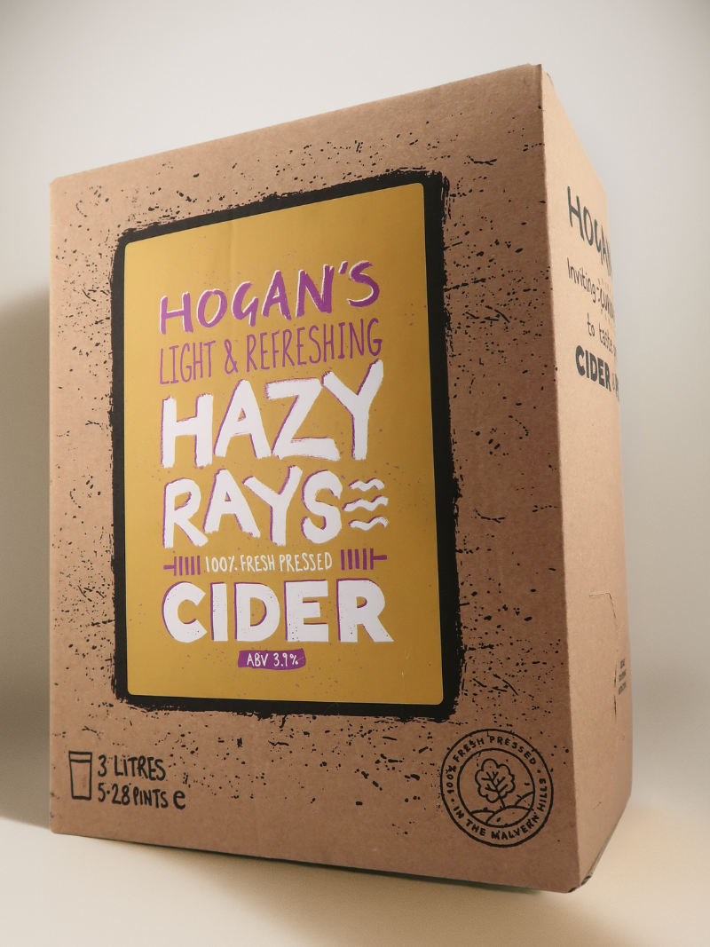 Hogan’s Hazy Rays 3 L Bag-in-Box Cider – a juicy, hazy and unfiltered medium cider crafted from fresh-pressed apples for a smooth, full-flavoured taste.